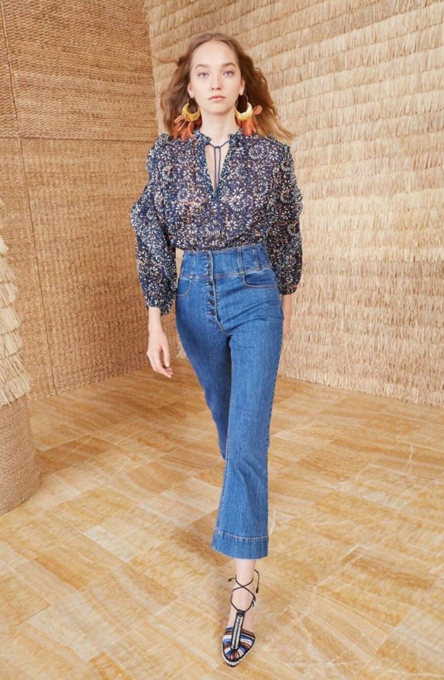 Ulla Johnson Blue Ellis High Waist Button Denim Flare Jeans Size 2